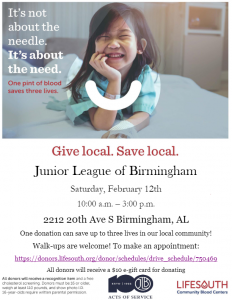 Junior League of Birmingham’s Blood Drive with LifeSouth